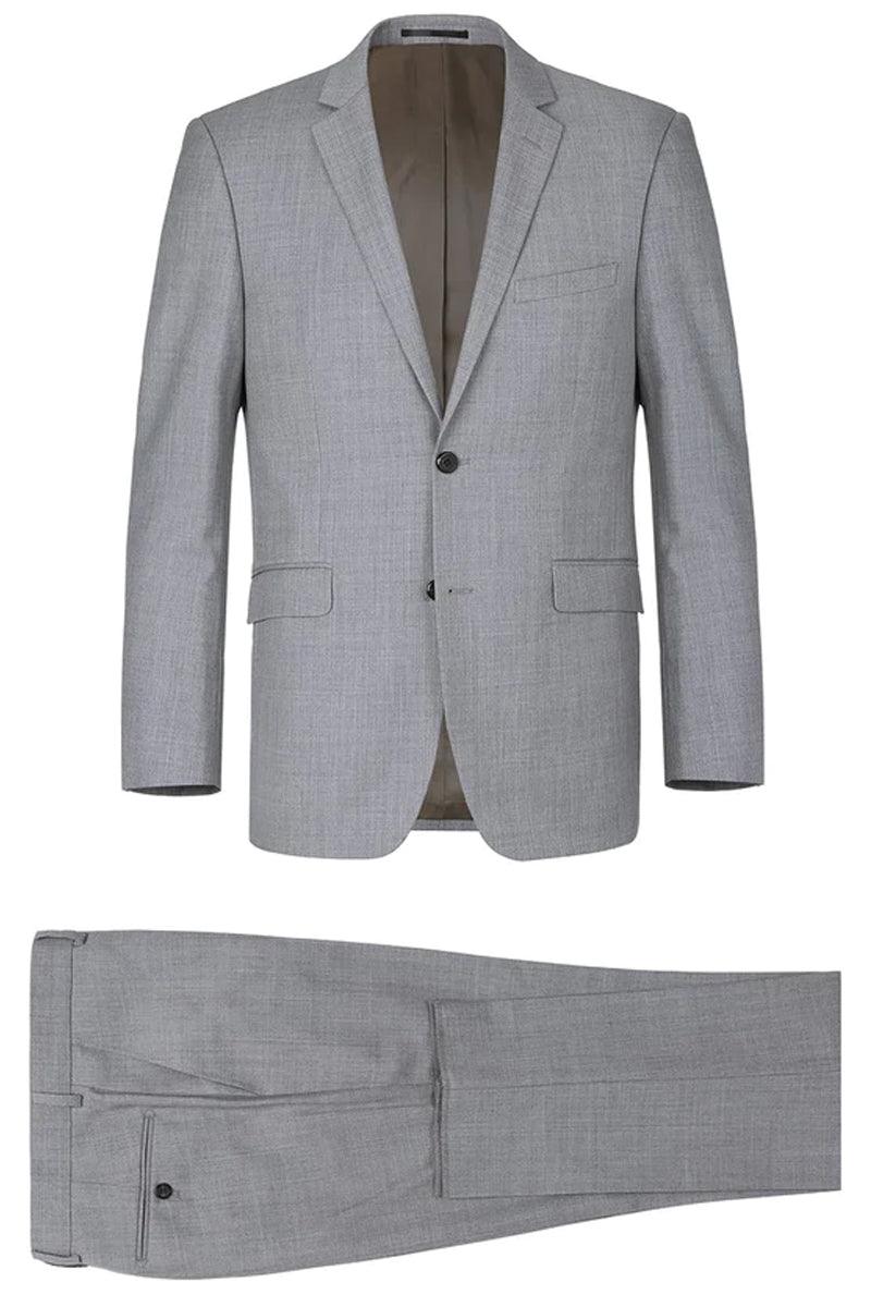 "Renoir Light Grey Wool Suit: Slim Fit, 2-Button with Optional Vest" - Elegant Mensattire