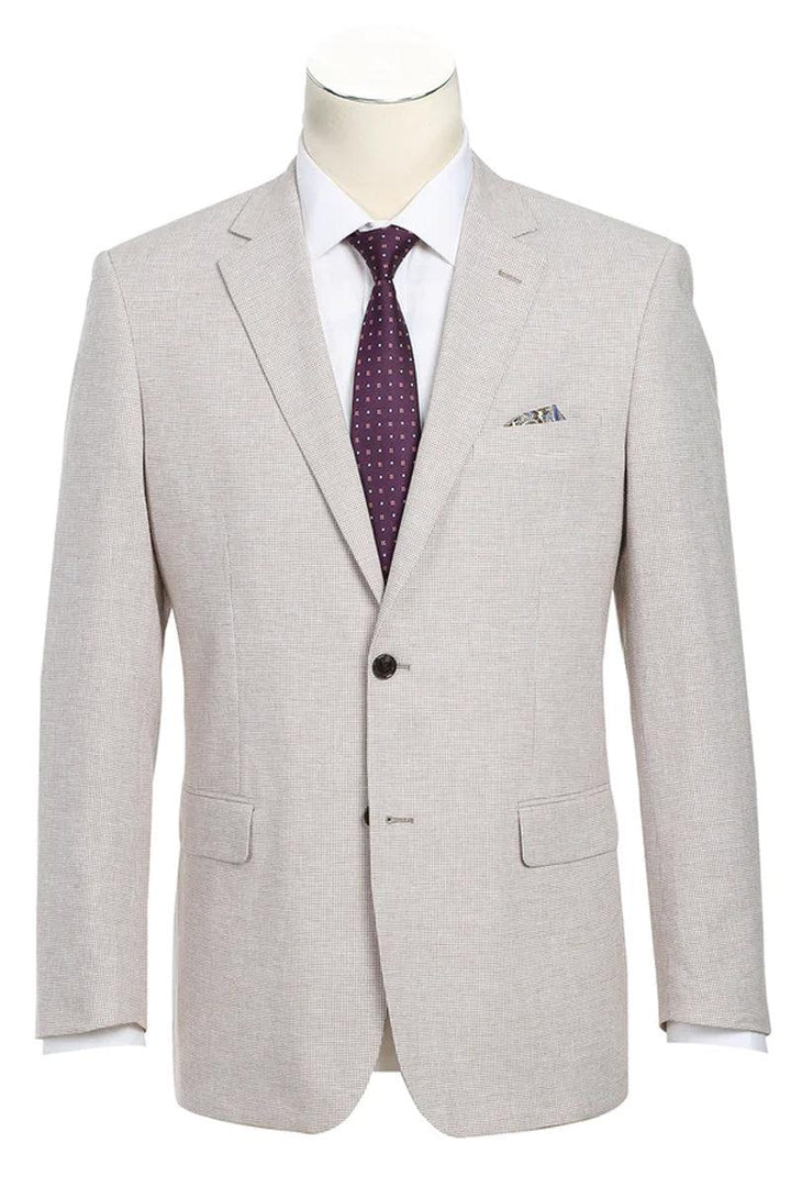 Renoir Linen & Cotton Tan Houndstooth Blazer: Classic Summer Sport Coat - Elegant Mensattire