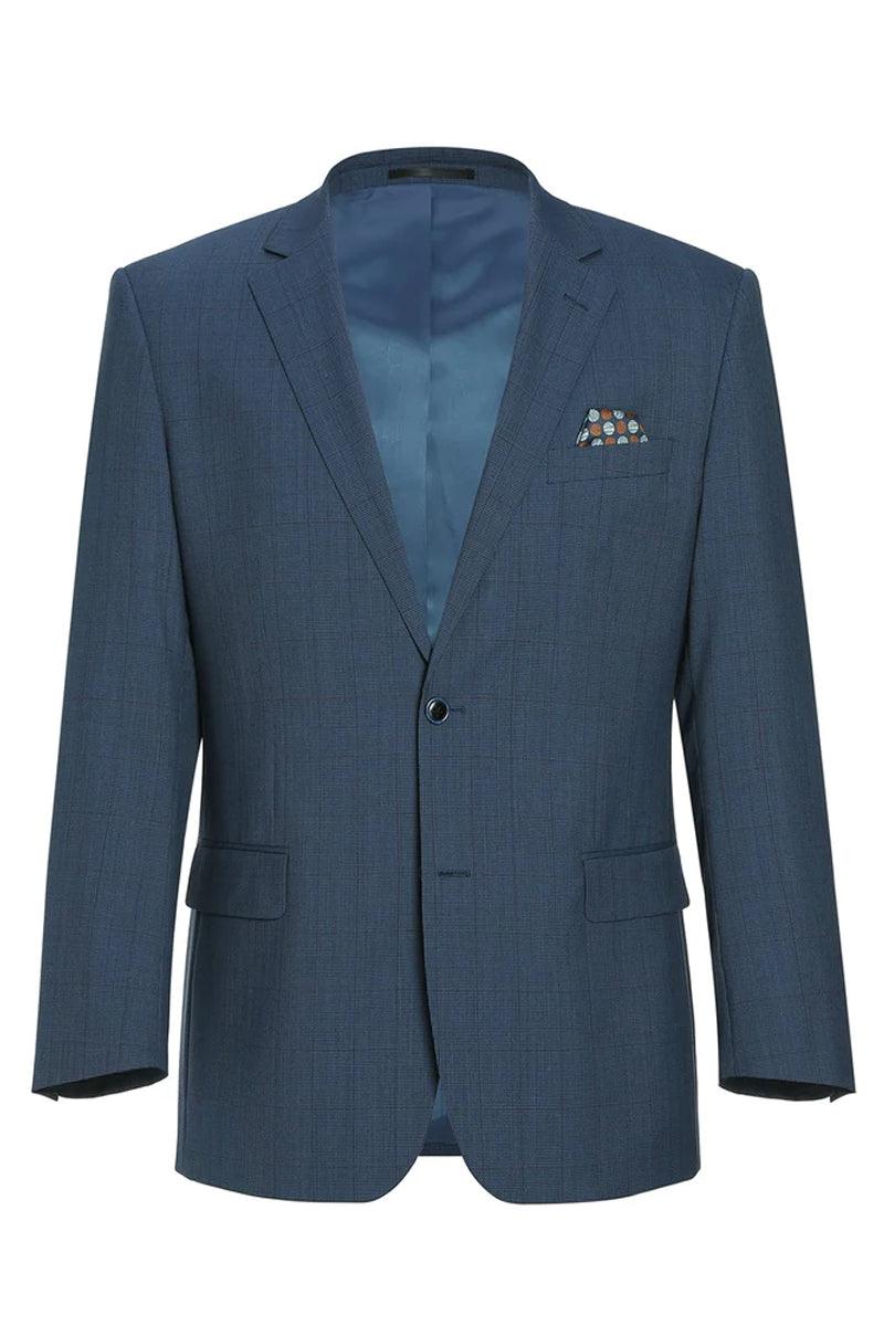 Renoir Men's 2-Button Wool Steel Blue Windowpane Sport Coat Blazer - Classic Fit - Elegant Mensattire