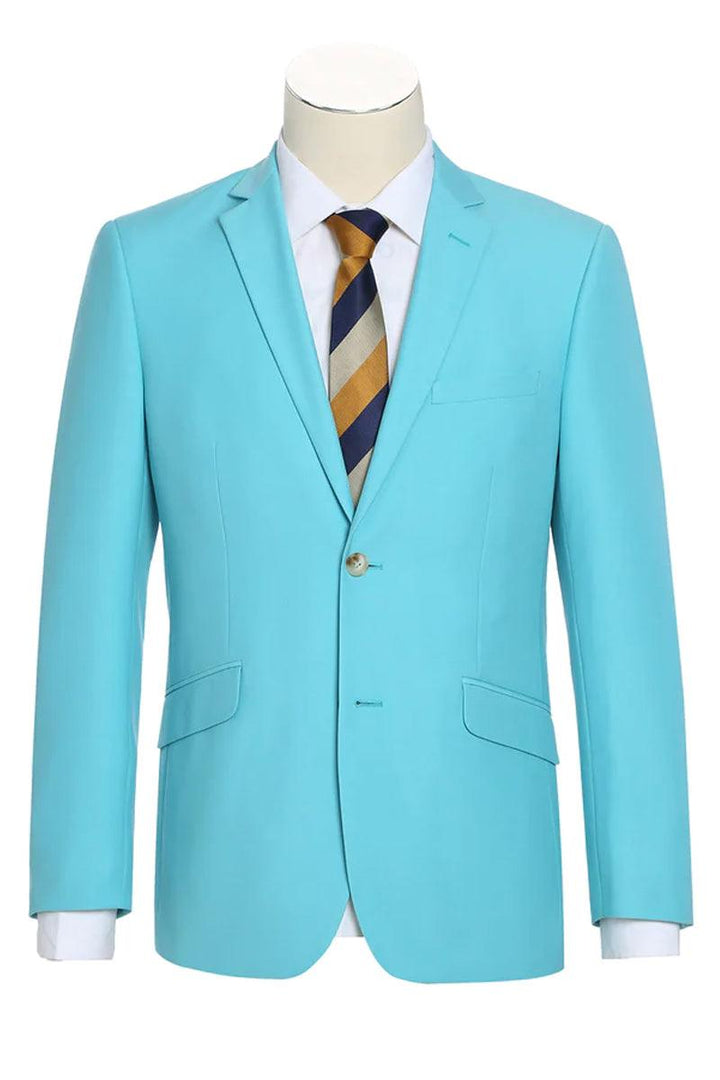 Renoir Men's Aqua Blue Slim-Fit 2-Button Suit - Elegant Mensattire