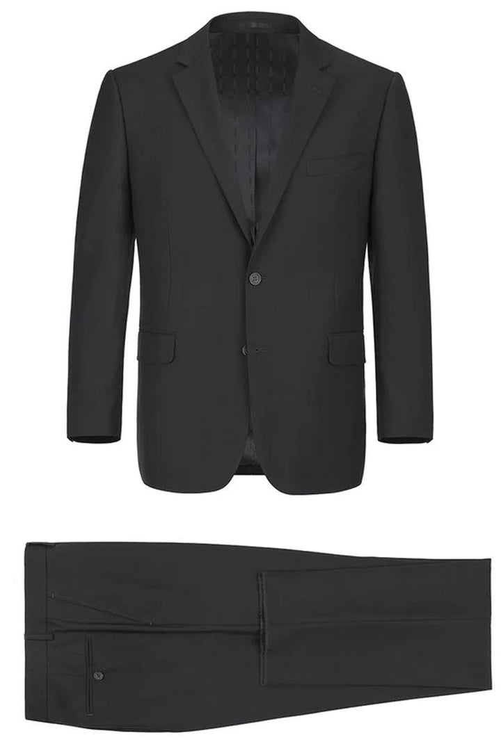 Renoir Men's Basic 2-Button Slim-Fit Suit w/ Optional Vest in Black - Elegant Mensattire