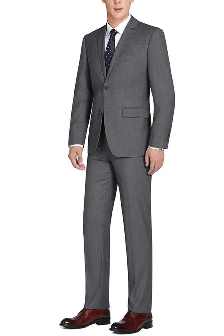 Renoir Men's Basic Two-Button Classic-Fit Dark Grey Suit with Optional Vest - Elegant Mensattire