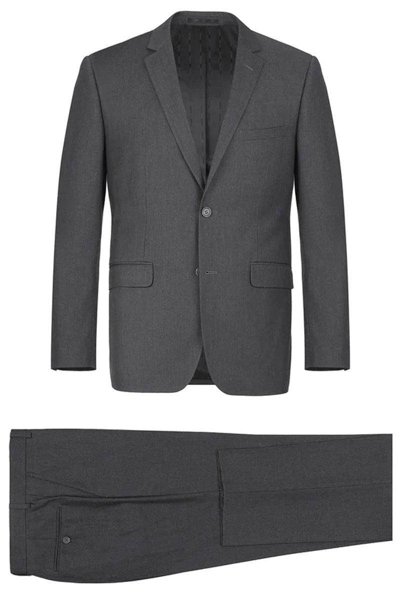 Renoir Men's Basic Two-Button Classic-Fit Dark Grey Suit with Optional Vest - Elegant Mensattire