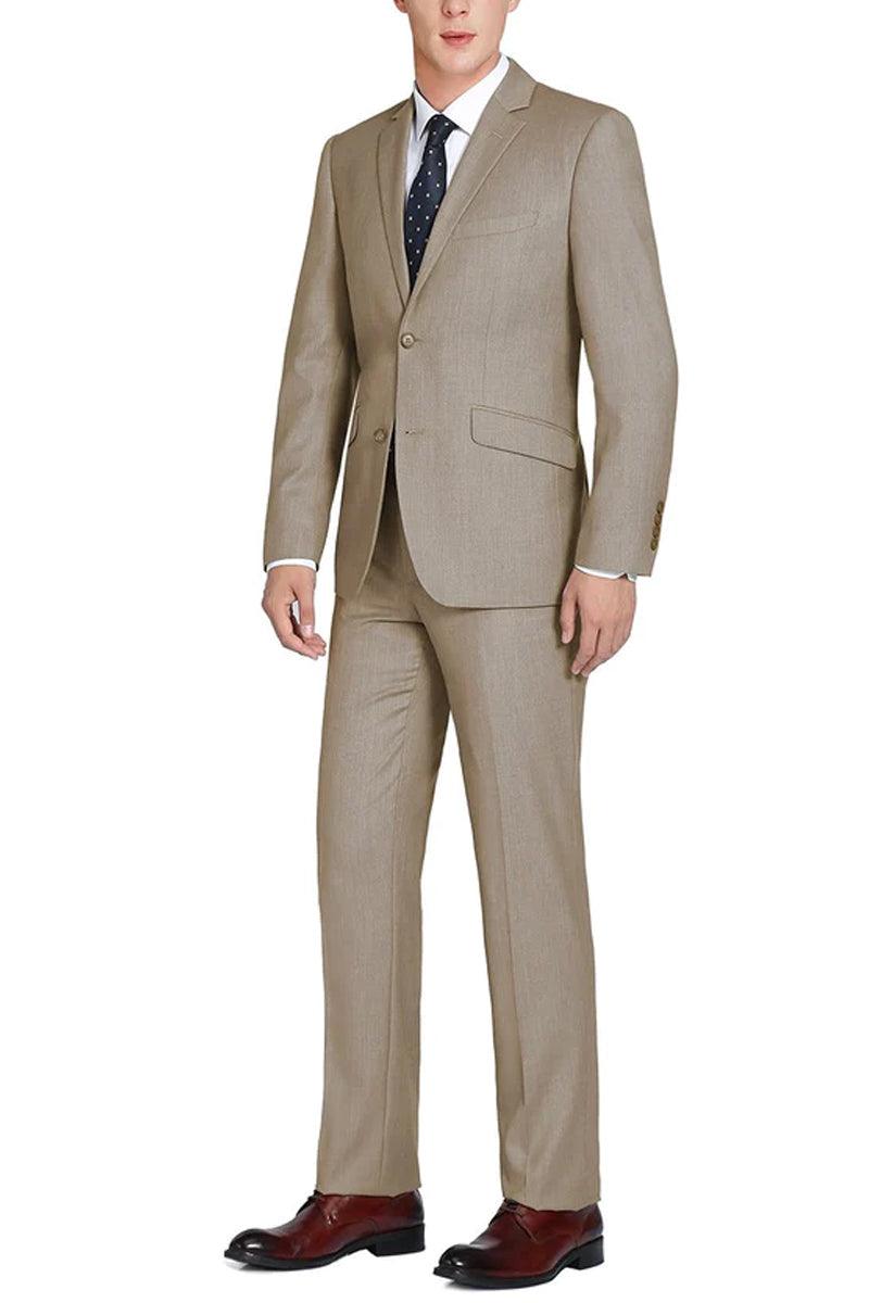 Renoir Men's Basic Two-Button Classic Fit Suit w/ Optional Vest, Taupe - Elegant Mensattire