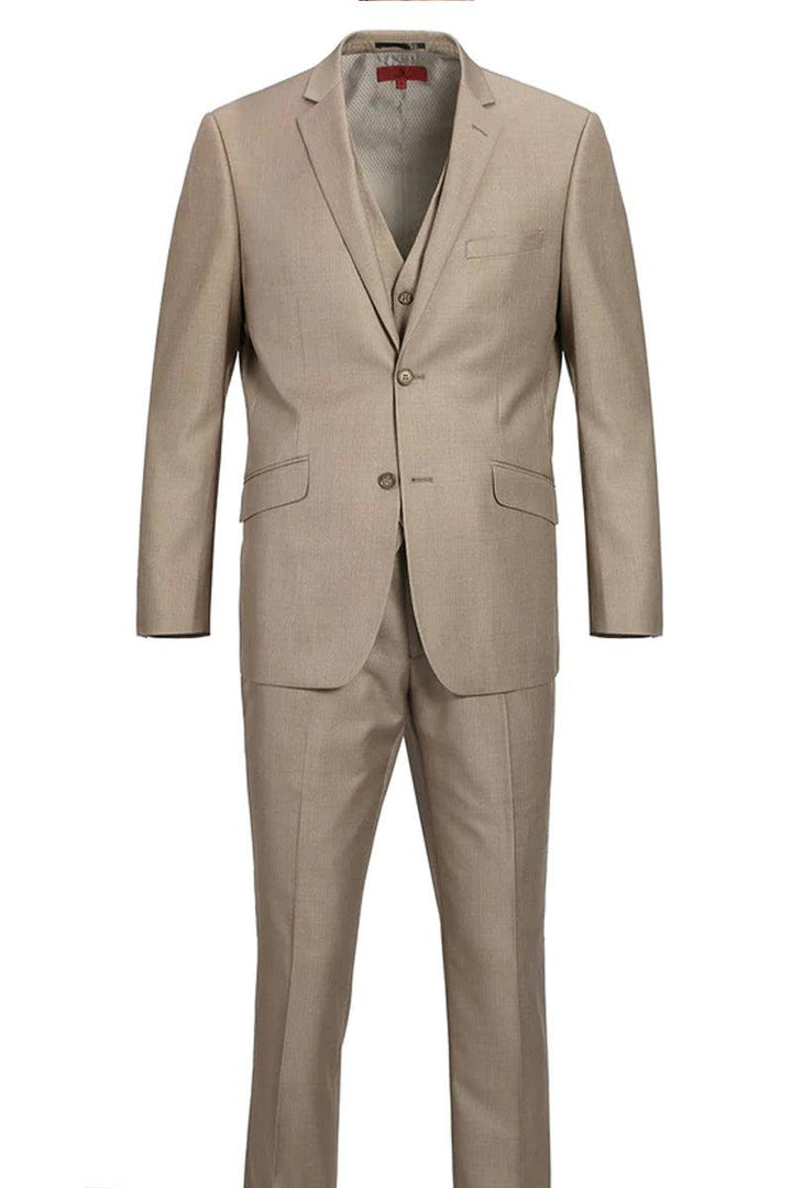 Renoir Men's Basic Two-Button Classic Fit Suit w/ Optional Vest, Taupe - Elegant Mensattire