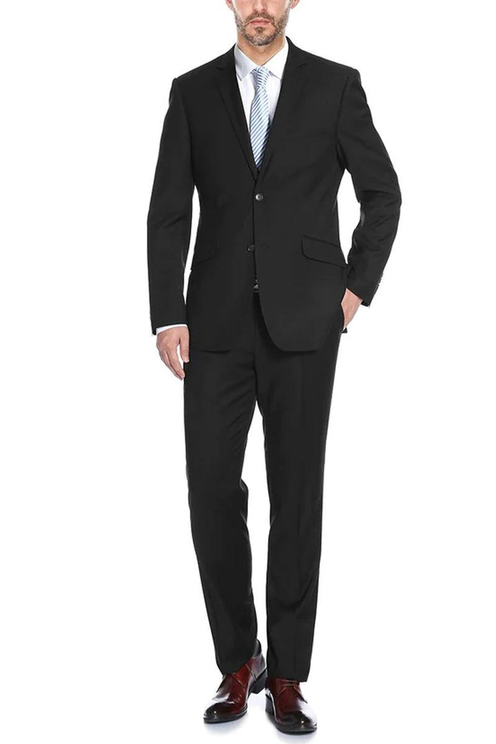 "Renoir Men's Black Slim Suit w/ Two-Button Hack Pockets" - Elegant Mensattire