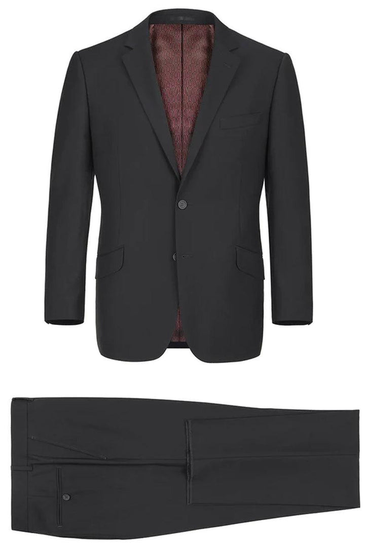 "Renoir Men's Black Slim Suit w/ Two-Button Hack Pockets" - Elegant Mensattire