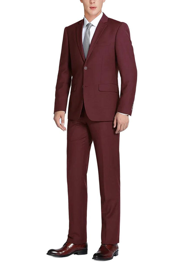 Renoir Men's Burgundy Slim Fit 2-Btn Suit w/Vest Option - Elegant Mensattire