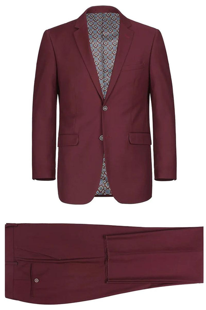 Renoir Men's Burgundy Slim Fit 2-Btn Suit w/Vest Option - Elegant Mensattire