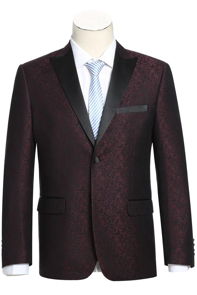 Renoir Men's Burgundy Two-Button Paisley Tuxedo Blazer - Peak Lapel - Elegant Mensattire