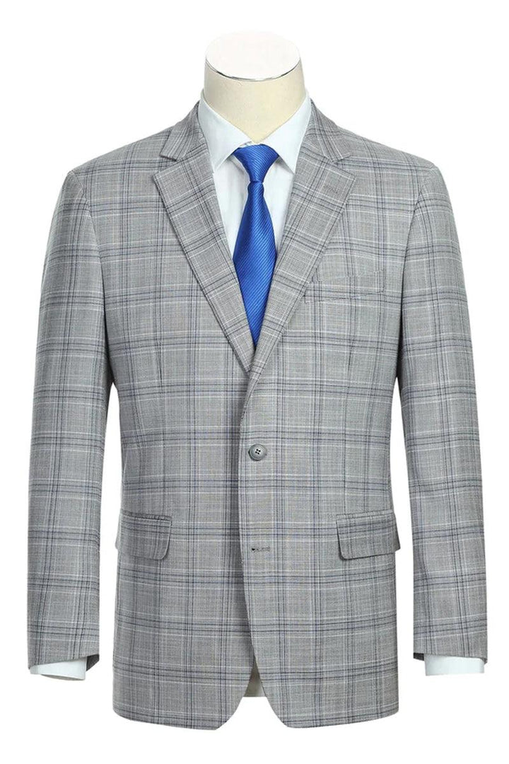 "Renoir Men's Classic Fit 2-Button Windowpane Suit in Grey & Navy" - Elegant Mensattire