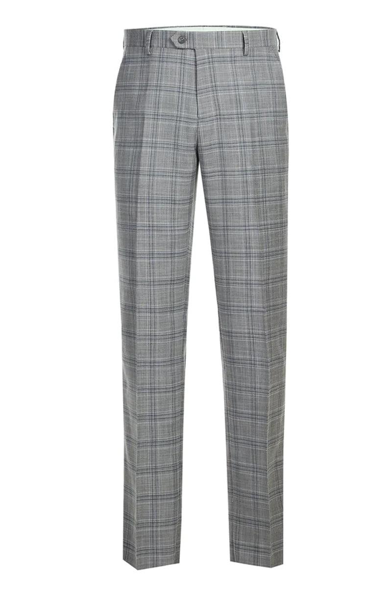 "Renoir Men's Classic Fit 2-Button Windowpane Suit in Grey & Navy" - Elegant Mensattire