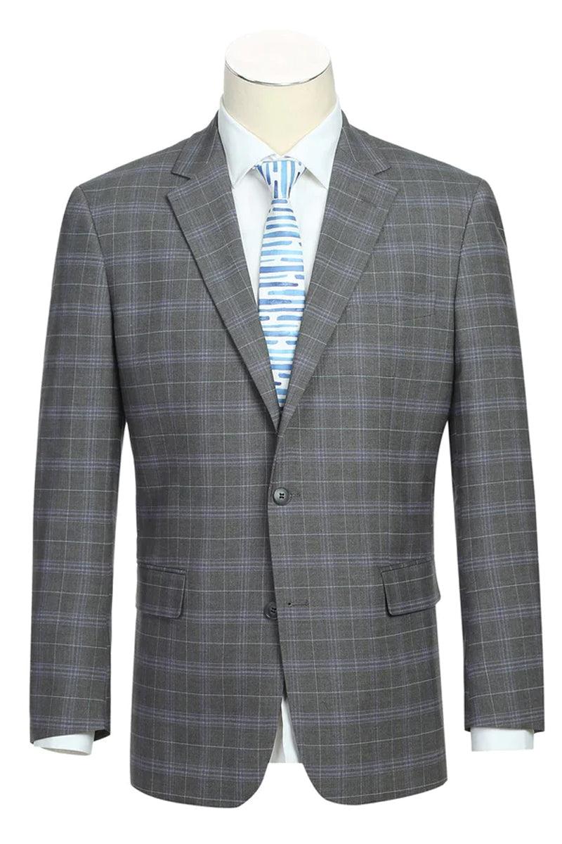 "Renoir Men's Classic Fit Dark Grey & Lavender Windowpane Suit" - Elegant Mensattire