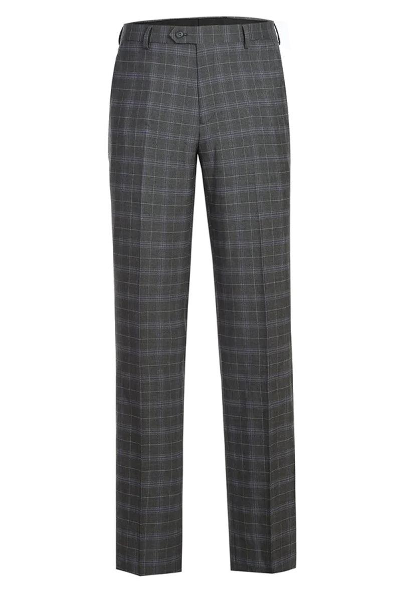 "Renoir Men's Classic Fit Dark Grey & Lavender Windowpane Suit" - Elegant Mensattire