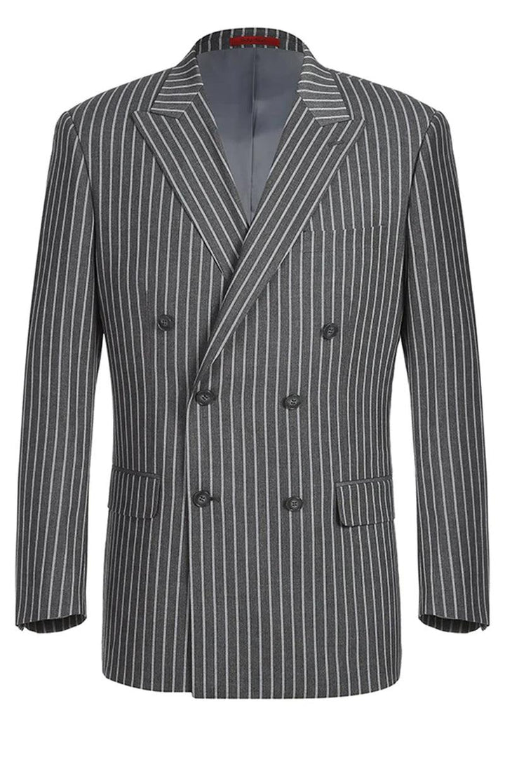 Renoir Men's Classic Fit Dbl Breasted Suit - Charcoal Grey Gangster Pinstripe - Elegant Mensattire