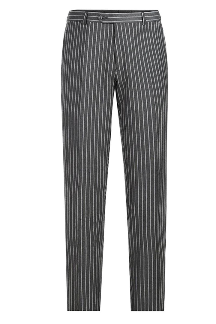 Renoir Men's Classic Fit Dbl Breasted Suit - Charcoal Grey Gangster Pinstripe - Elegant Mensattire