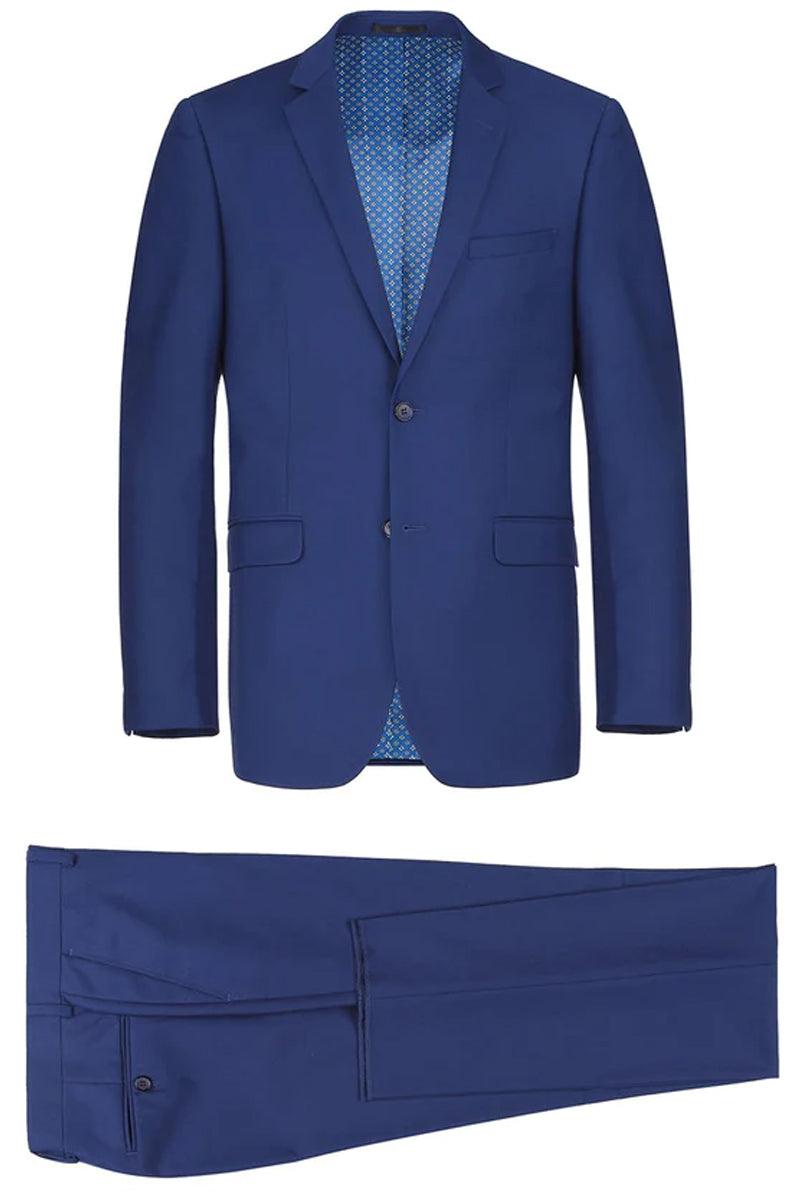 "Renoir Men's Classic-Fit Two-Button Royal Sapphire Suit w/ Optional Vest" - Elegant Mensattire