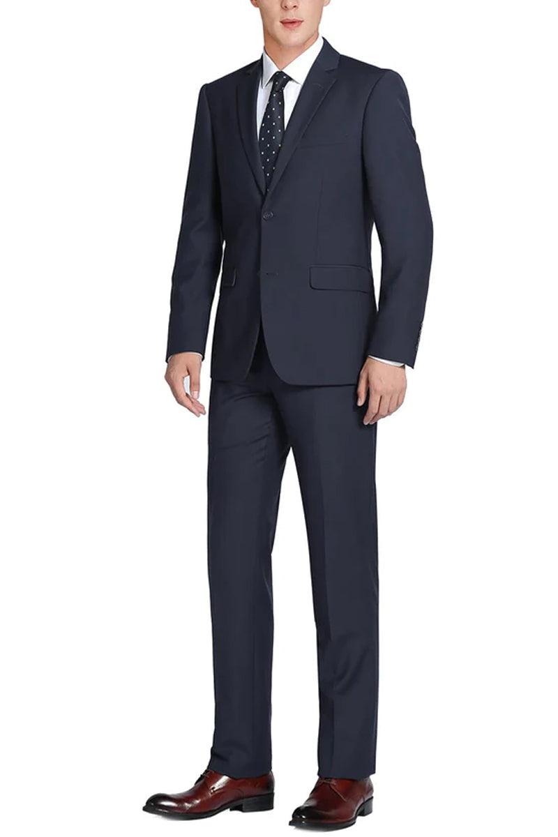 Renoir Men's Classic Two-Button Wool Suit w/Optional Vest in Navy - Elegant Mensattire