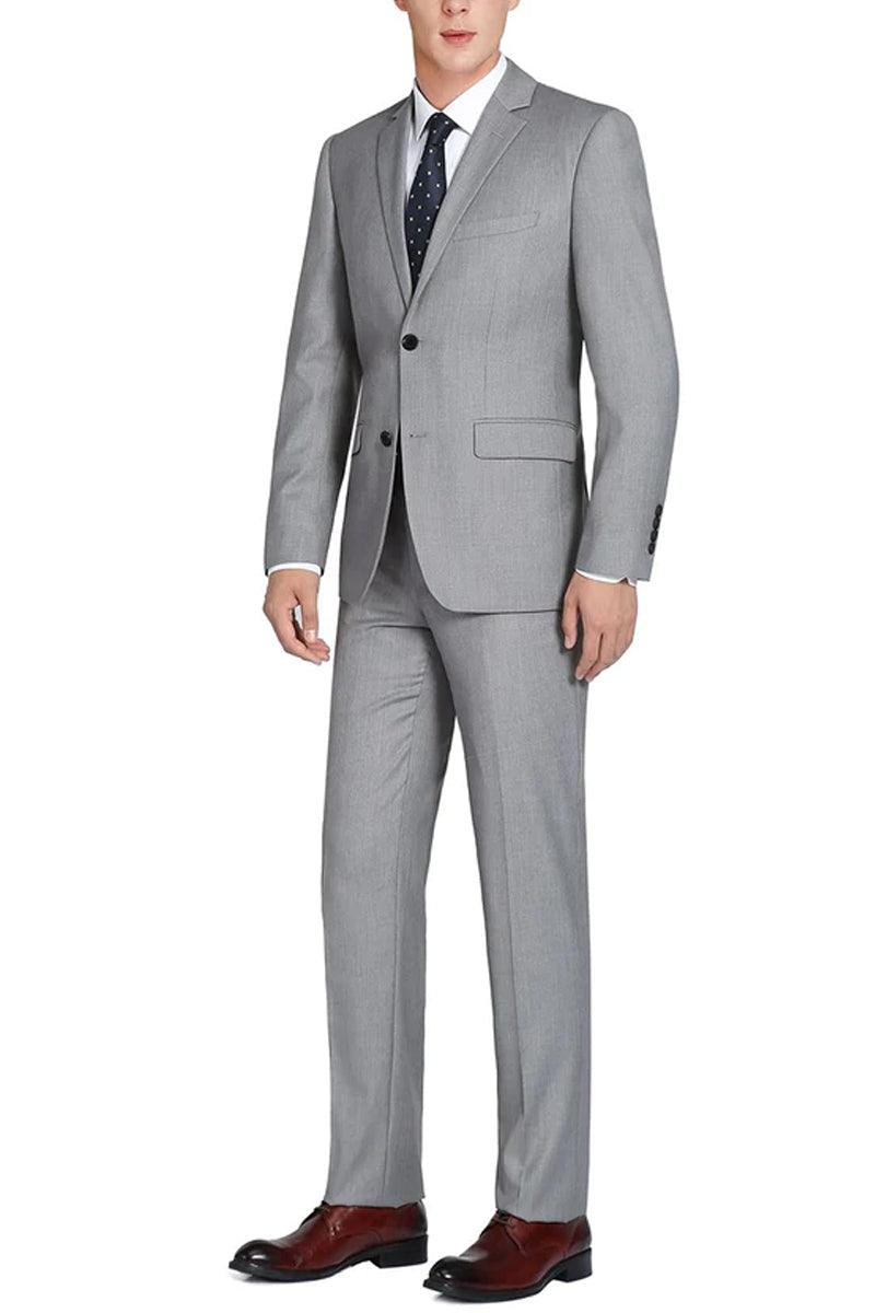 Renoir Men's Classic Wool Suit with Optional Vest - Light Grey - Elegant Mensattire