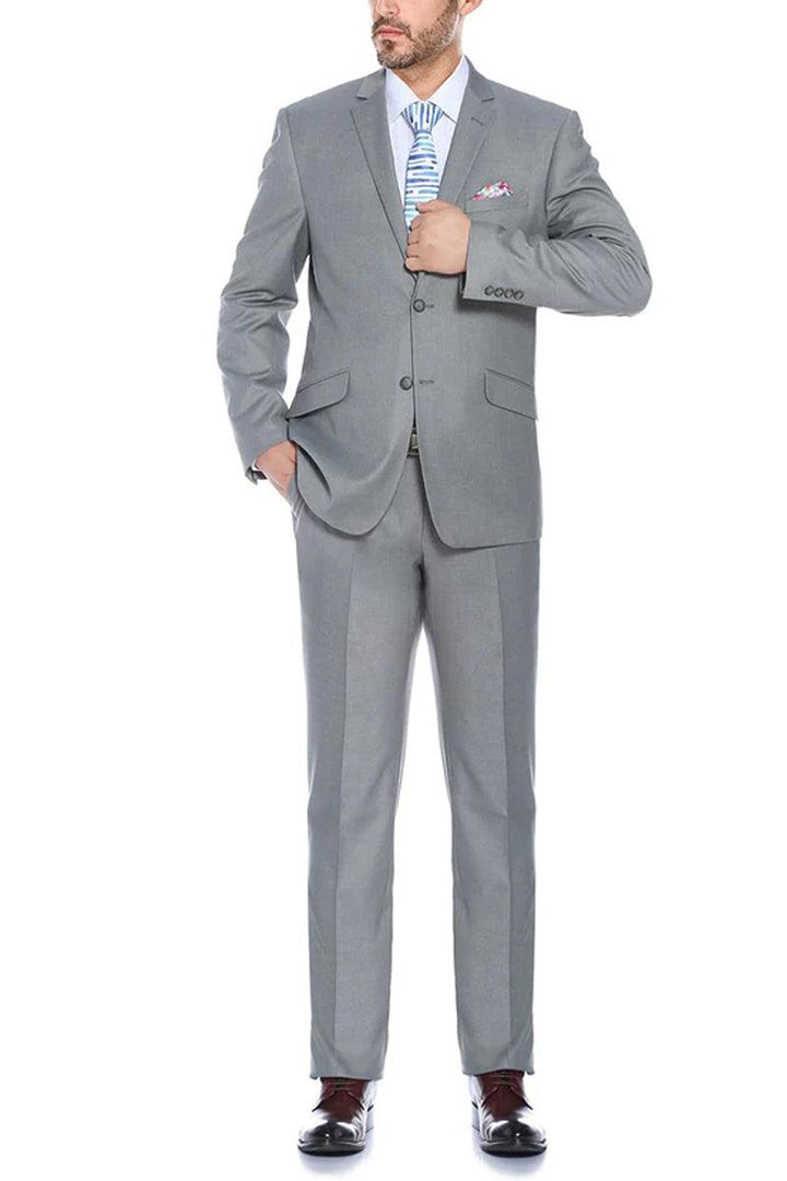 Renoir Men's Light Grey Two-Button Slim-Fit Hack Pocket Suit - Elegant Mensattire