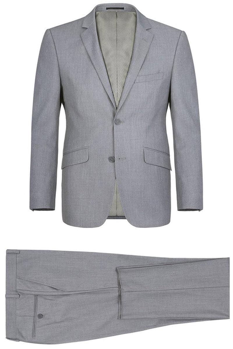 Renoir Men's Light Grey Two-Button Slim-Fit Hack Pocket Suit - Elegant Mensattire