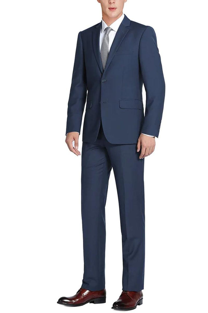 Renoir Men's Luxurious Navy Blue Extra Long Two-Button Suit - Elegant Mensattire