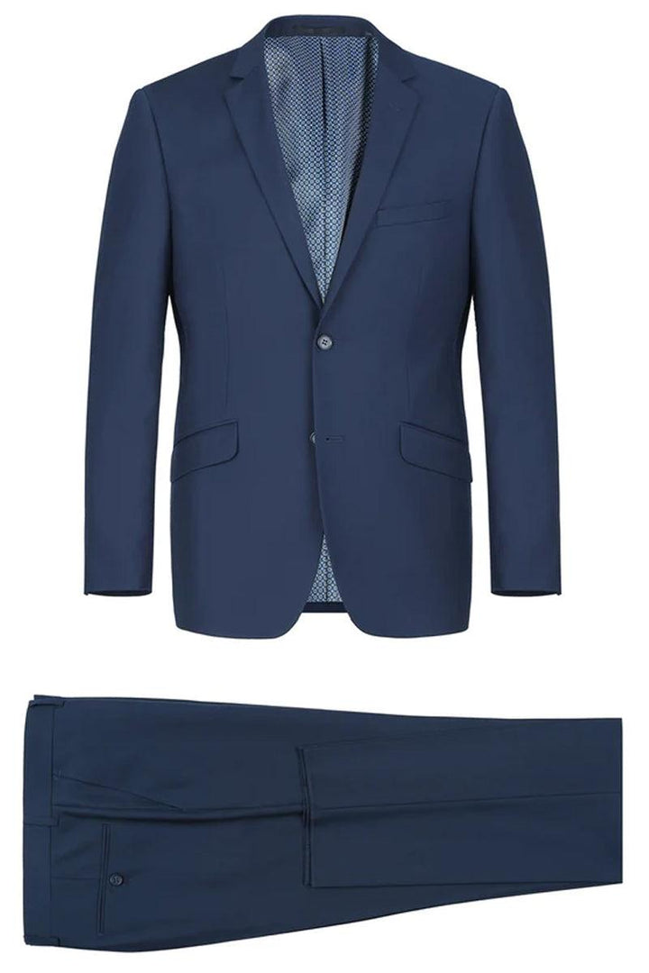 "Renoir Men's Sharp Navy Blue Two-Button Slim-Fit Suit with Hack Pocket" - Elegant Mensattire