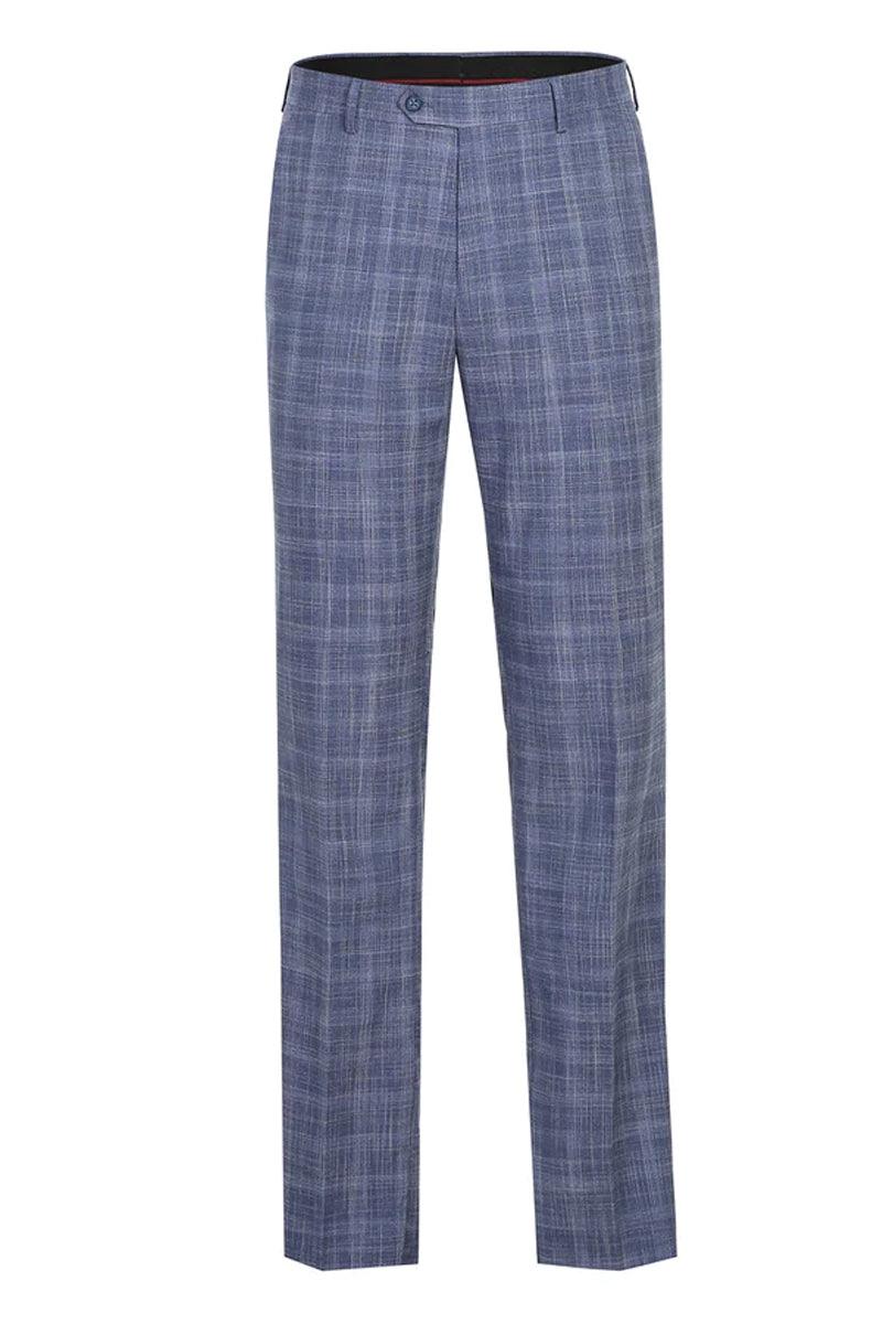 Renoir Men's Slim Fit 2-Button Light Blue Summer Plaid Suit w/ Wide Windowpane Design - Elegant Mensattire