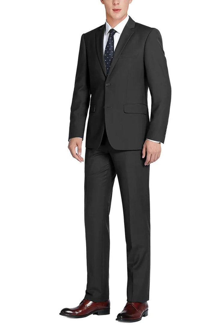 Renoir Men's Slim-Fit 2 Button Wool Suit with Option Vest in Black - Elegant Mensattire