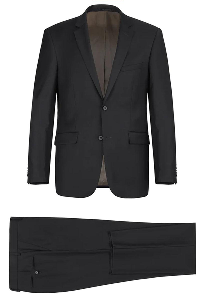 Renoir Men's Slim-Fit 2 Button Wool Suit with Option Vest in Black - Elegant Mensattire