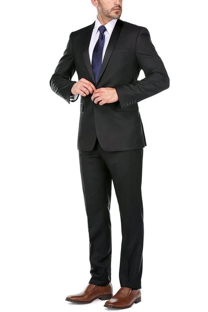 "Renoir Men's Slim-Fit Black Tuxedo with Shawl Collar" - Elegant Mensattire