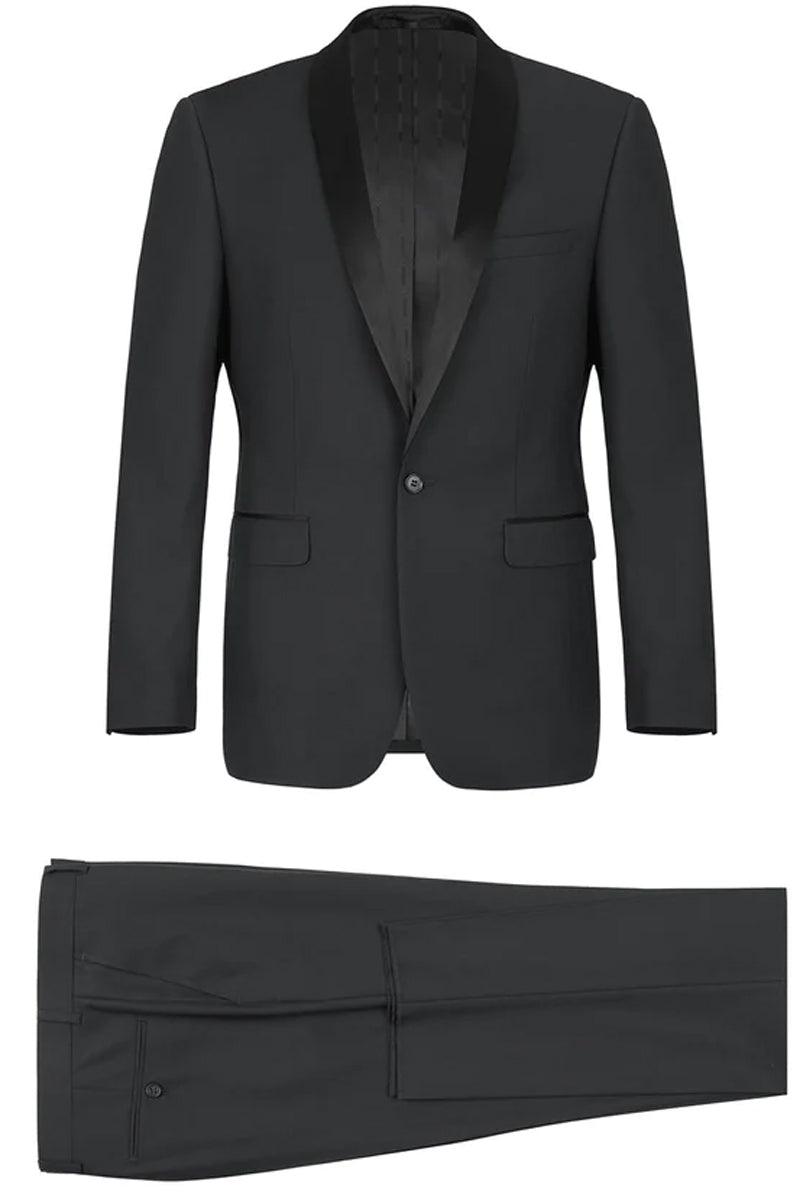 "Renoir Men's Slim-Fit Black Tuxedo with Shawl Collar" - Elegant Mensattire