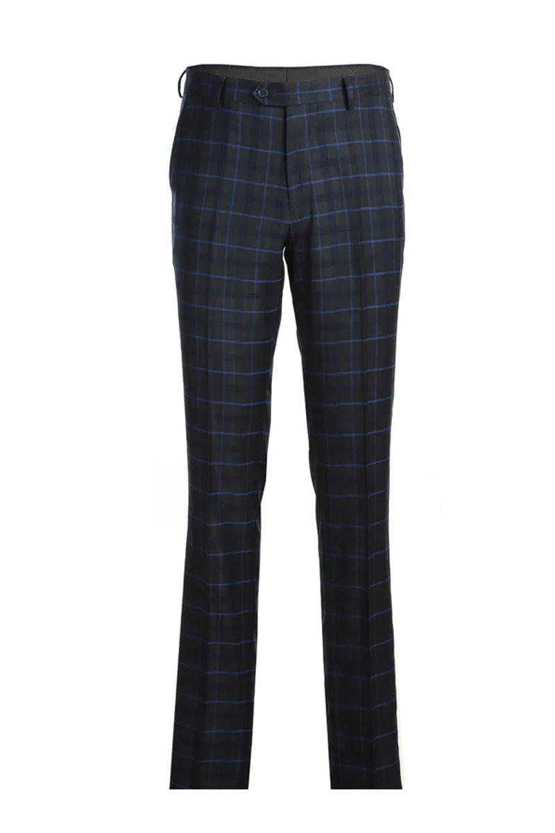 Renoir Men's Slim-Fit Blue Windowpane Plaid Two-Button Suit - Elegant Mensattire