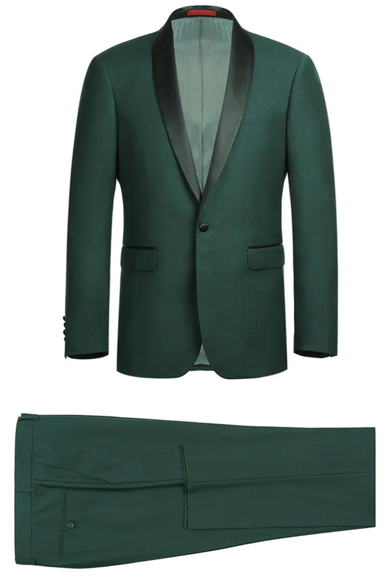 Renoir Men's Slim-Fit Hunter Green Shawl-Collar Tuxedo - Elegant Mensattire