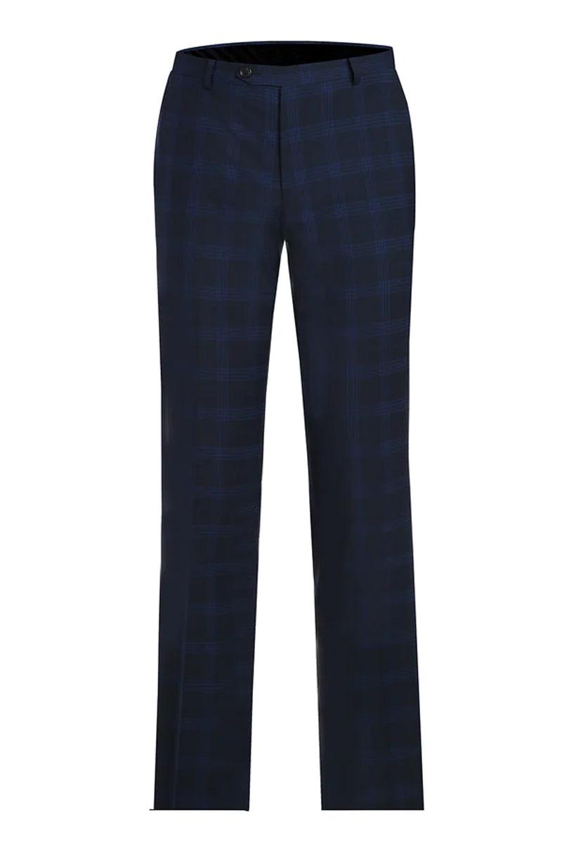 "Renoir Men's Slim-Fit Stretch Suit in Dark Navy Windowpane Plaid" - Elegant Mensattire