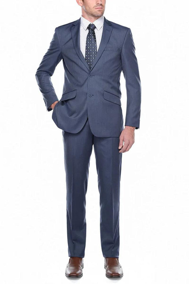 "Renoir Men's Slim-Fit Two-Button Suit in Midnight Blue Birdseye" - Elegant Mensattire