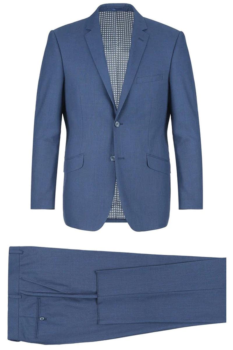 "Renoir Men's Steel Blue 2-Button Slim-Fit Suit w/ Hack Pockets" - Elegant Mensattire