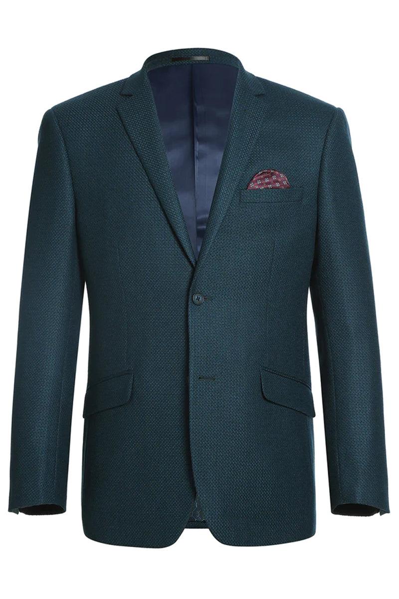 Renoir Men's Two-Button Slim-Fit Wool Birdseye Teal Blazer - Elegant Mensattire