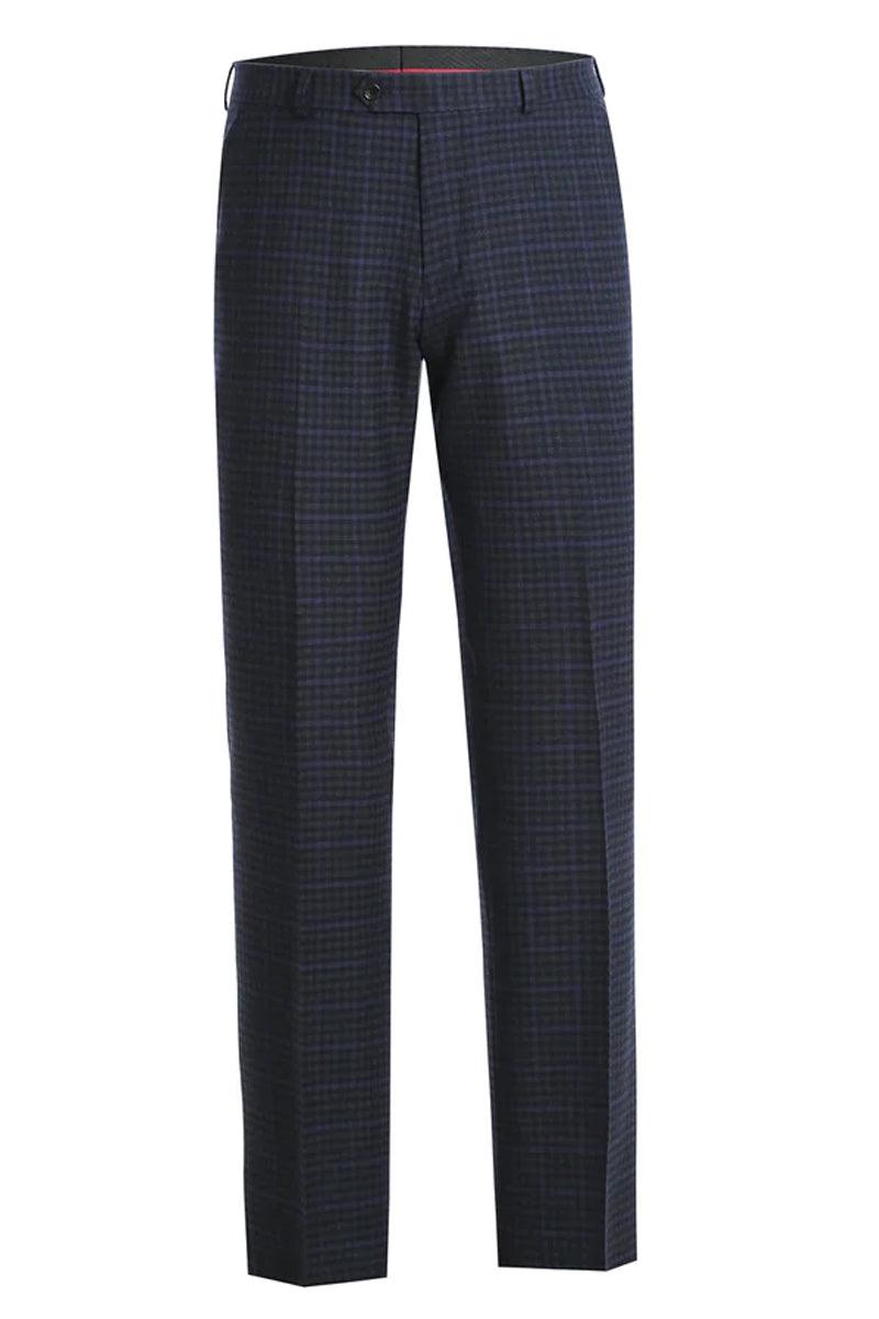 Renoir Men's Two Button Slim-Fit Wool Suit in Navy & Purple Micro Check Plaid - Elegant Mensattire