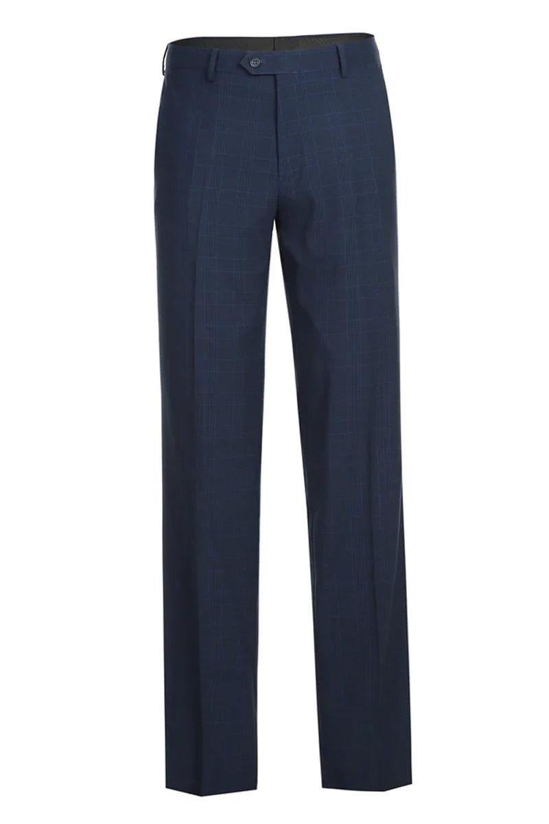 Renoir Mens 2-Btn Classic Fit Suit - Dark Blue Windowpane Plaid - Elegant Mensattire