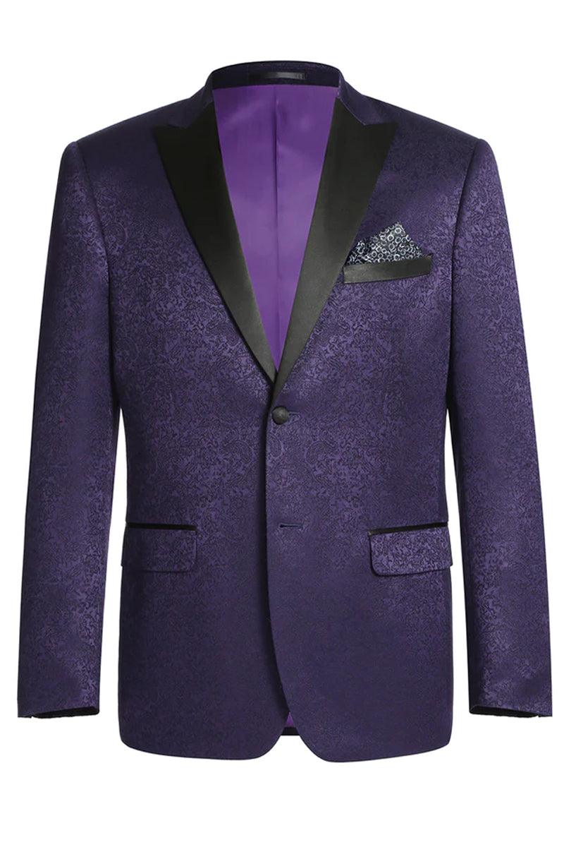 Renoir Mens Paisley Prom Blazer: Two-Button Peak Lapel in Plum - Elegant Mensattire