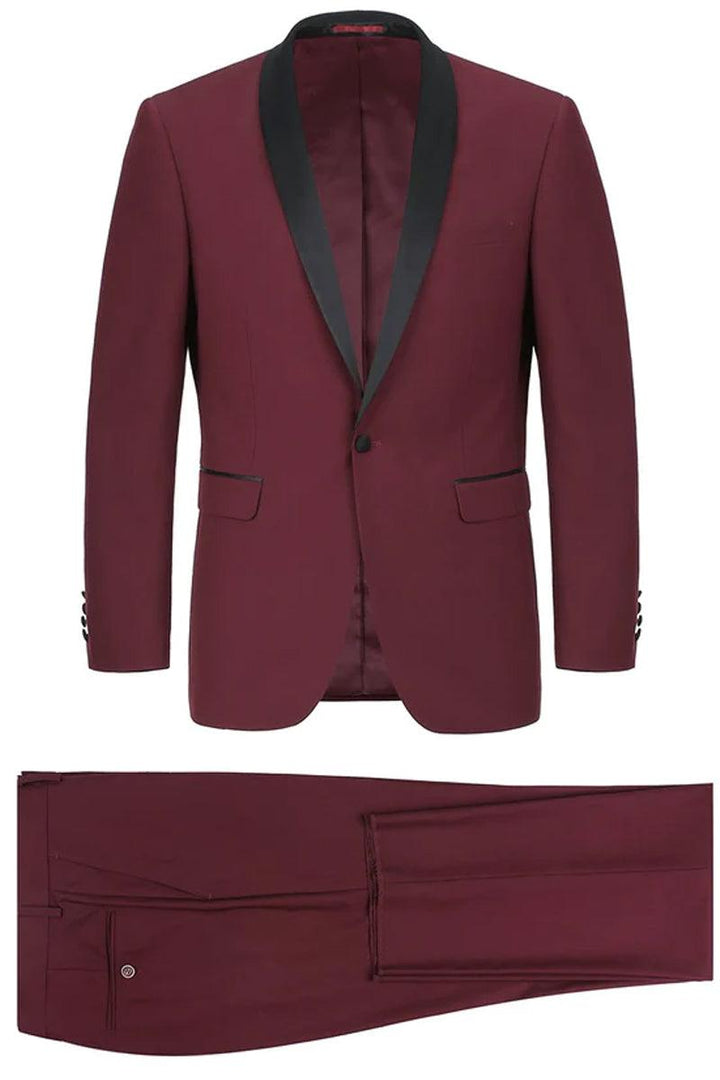 Renoir Mens Traditional Slim Fit Burgundy Tuxedo Shawl Collar - Elegant Mensattire