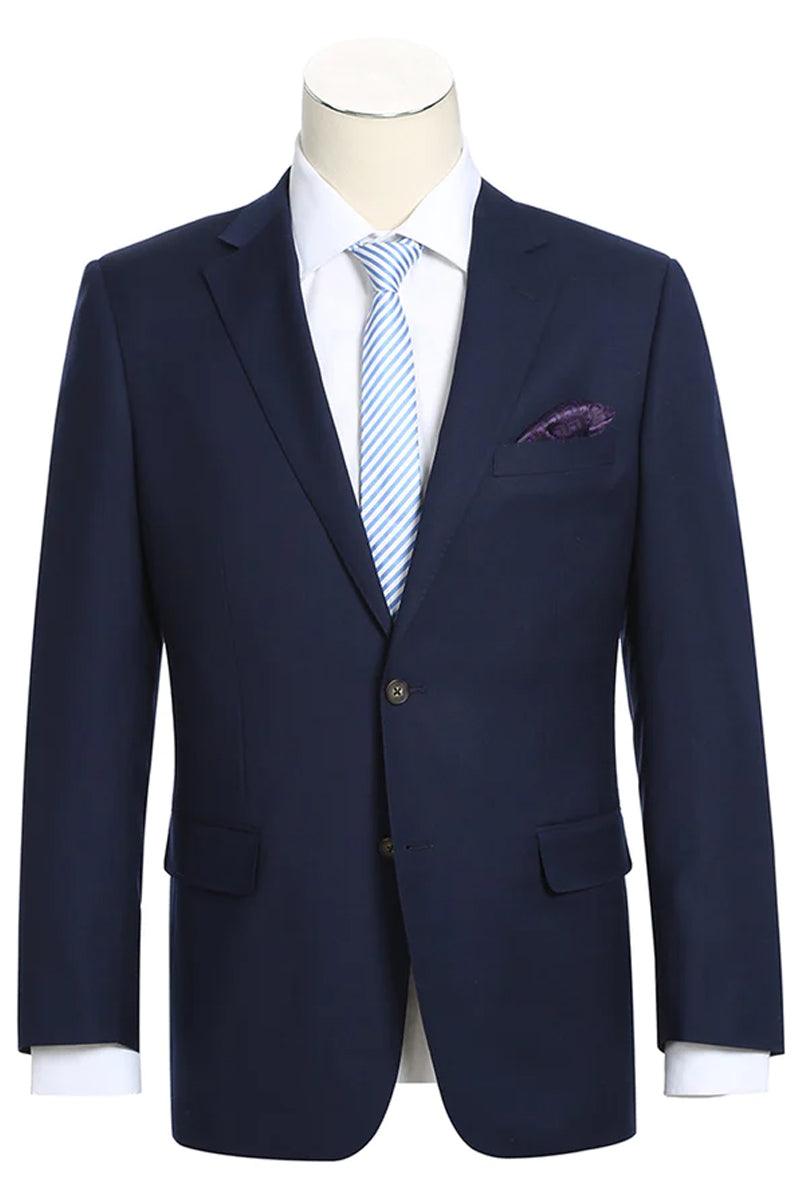 Renoir Navy Blue Wool Basic 2-Button Classic Fit Sport Coat Blazer - Elegant Mensattire