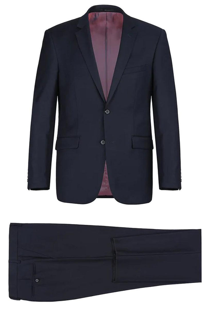 Renoir Navy Slim Fit Wool 2-Button Suit w/Optional Vest - Elegant Mensattire