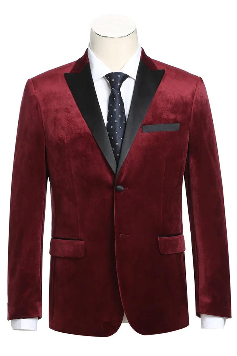 Renoir Red Velvet Peak Lapel Tuxedo Blazer for Formal Events - Elegant Mensattire