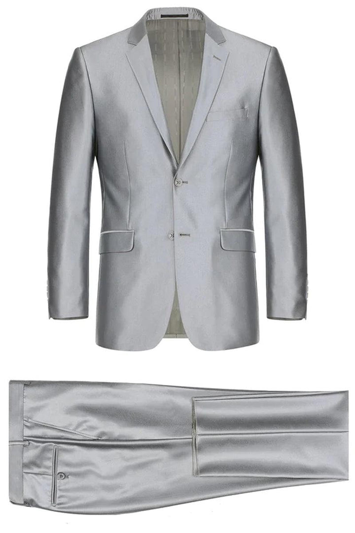 Renoir Silver Grey Sharkskin Classic Fit Two-Button Suit | 40L Close Out - Elegant Mensattire