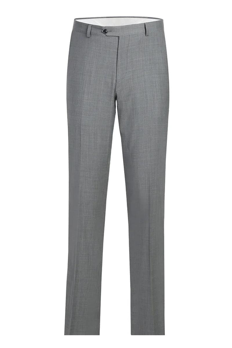 Renoir Slim Fit Gray Windowpane Suit w/Hack Pockets - Elegant Mensattire