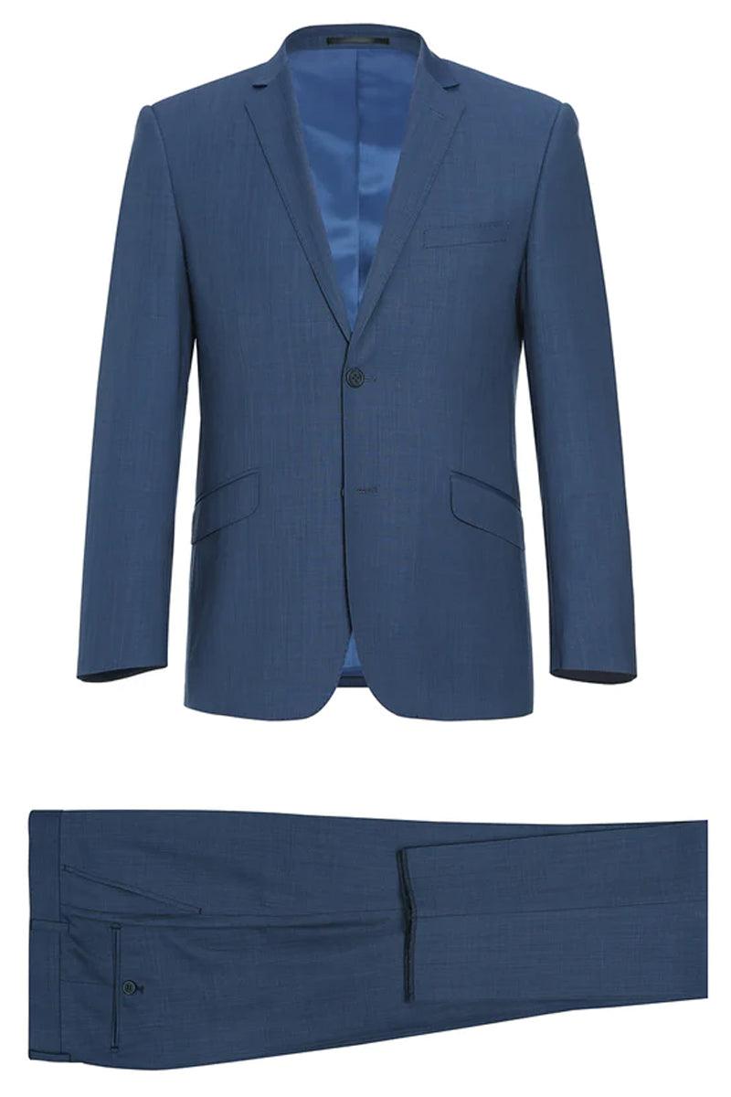 Renoir Steel Blue Wool Slim Fit 2-Button Suit - Elegant Mensattire