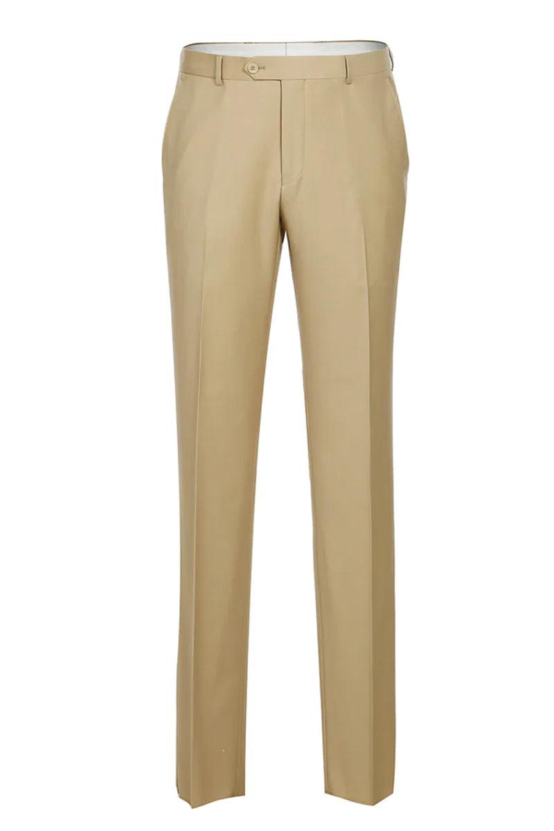 Renoir Tan 2-Button Wool Slim Suit w/ Optional Vest - Elegant Mensattire