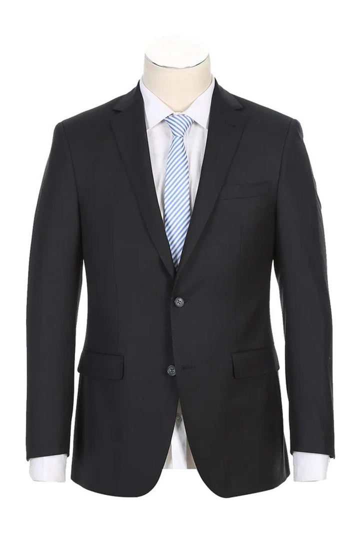 Rivelino Black Wool Half Canvas Designer Suit: Classic Fit Two Button - Elegant Mensattire